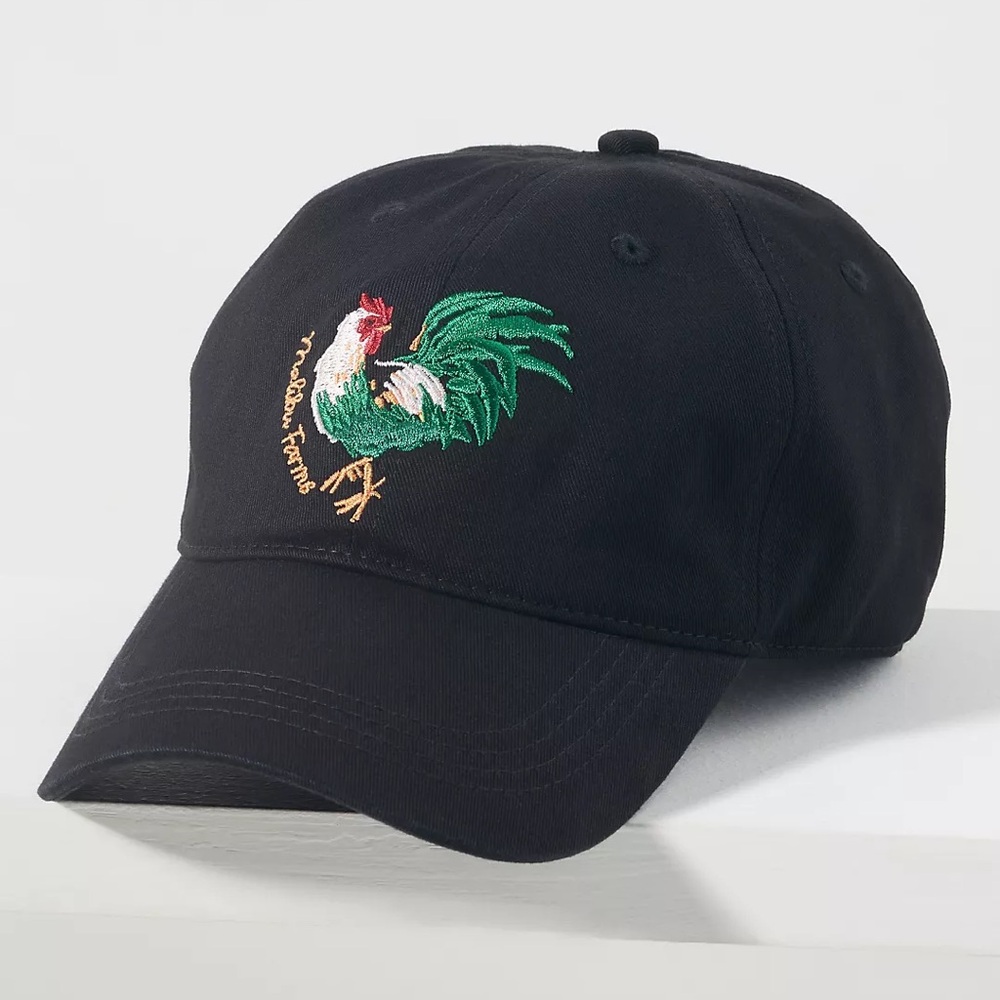 ANTHROPOLOGIE FALL ICON ROOSTER BASEBALL CAP - BLACK